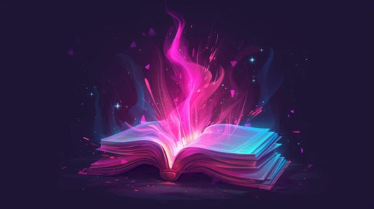 purple flaming book